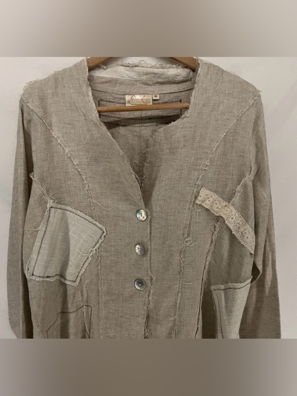 Paper Lace Women’s 100% Linen Beige Bohemian Lagenlook Button Up Jacket Size M - Picture 3 of 16